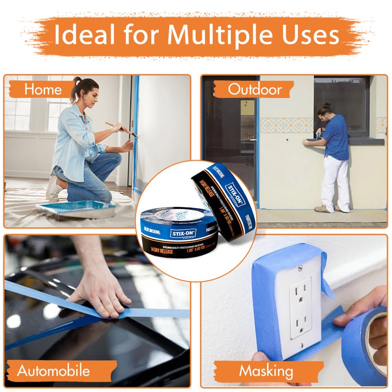 STIX-ON Painters Tape - 2 inch/ 1.88 inch x 60 yds Masking Tape Rolls - Paint Tap for Wall, Trim, Glass, Metal - Fine Line Tape for Precise Lines, Edges - Residue-Free Blue Painters Tape-Single Roll - Image 5